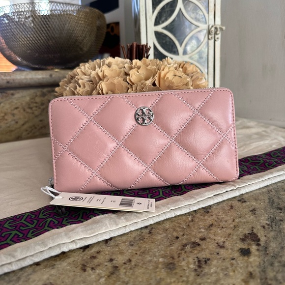 New Tory burch WILLA GLAZED ZIP CONTINENTAL WALLET ROSE SACHET - Picture 7 of 8